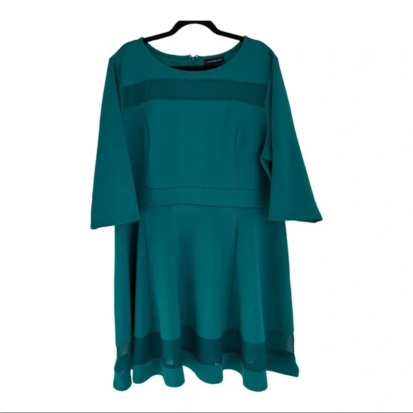 Lane Bryant | Dresses | Lane Bryant Fit And Flare Dress Mesh Panel 34  Sleeve Green Size 2628 | Poshmark